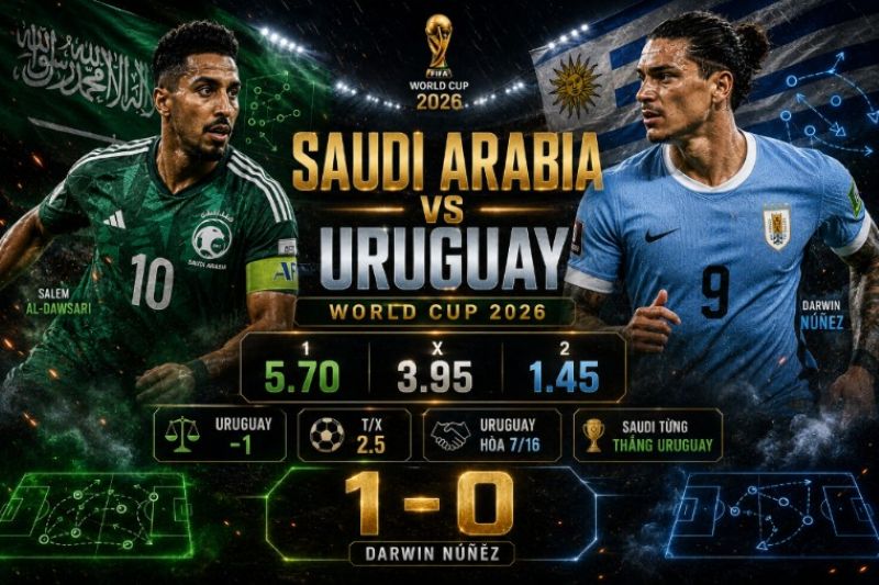 Dự đoán tỷ lệ kèo kết quả và tỷ số Ả Rập Saudi vs Uruguay