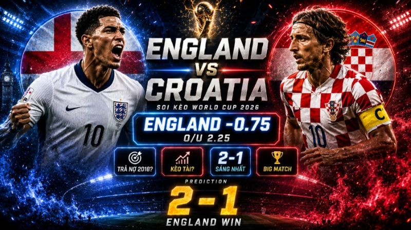 Dự đoán tỷ lệ kèo kết quả và tỷ số Anh vs Croatia