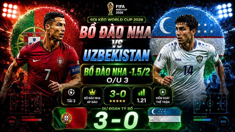 Dự đoán tỷ lệ kèo kết quả và tỷ số Bồ Đào Nha vs Uzbekistan