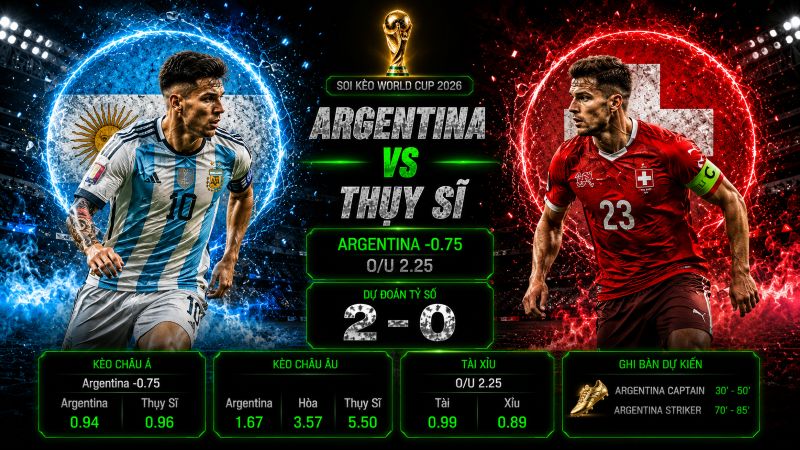 Dự đoán tỷ lệ kèo kết quả và tỷ số Argentina vs Thụy Sĩ
