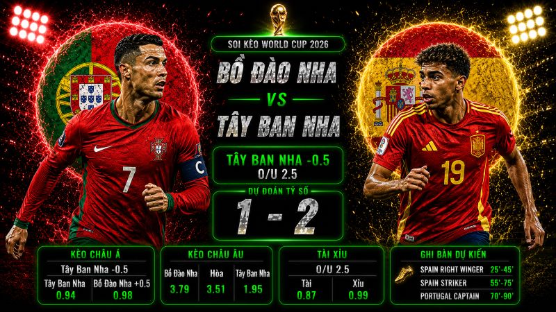 Dự đoán tỷ lệ kèo kết quả và tỷ số Bồ Đào Nha vs Tây Ban Nha