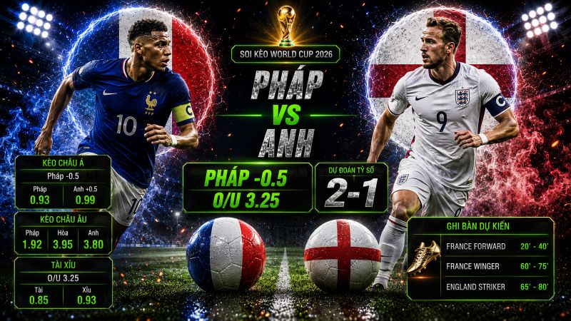Dự đoán tỷ lệ kèo kết quả và tỷ số Pháp vs Anh