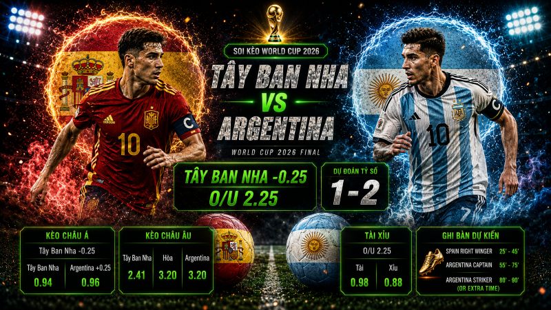 Dự đoán tỷ lệ kèo kết quả và tỷ số Tây Ban Nha vs Argentina